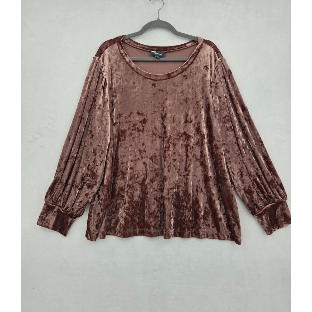 ModCloth Brown Bronze Crushed Velvet Bishop Sleeve Top 3X Blouse Elegant NYE